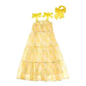 Freestyle Girls  Lemon Chiffon Maxi Dress & Bow Scrunchie, Yellow